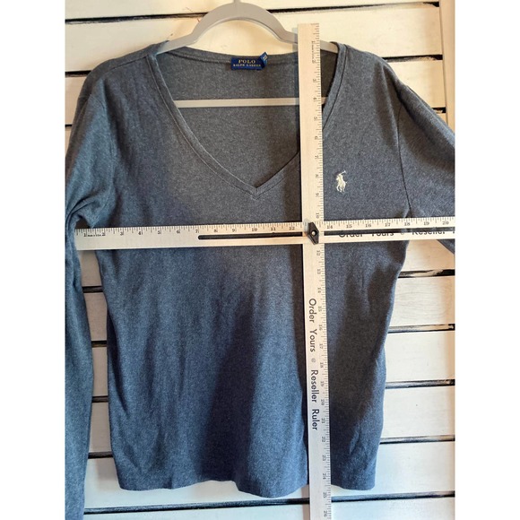 Polo Ralph Lauren women's T shirt size large gray long sleeve v neck cotton - Picture 5 of 6